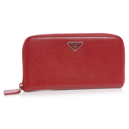 Prada Saffiano Zip Around Wallet Red 1 of 9