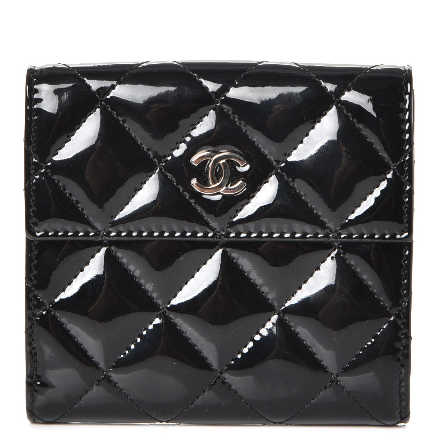 Chanel Patent Quilted Compact French Flap Wallet Black 1 of 9