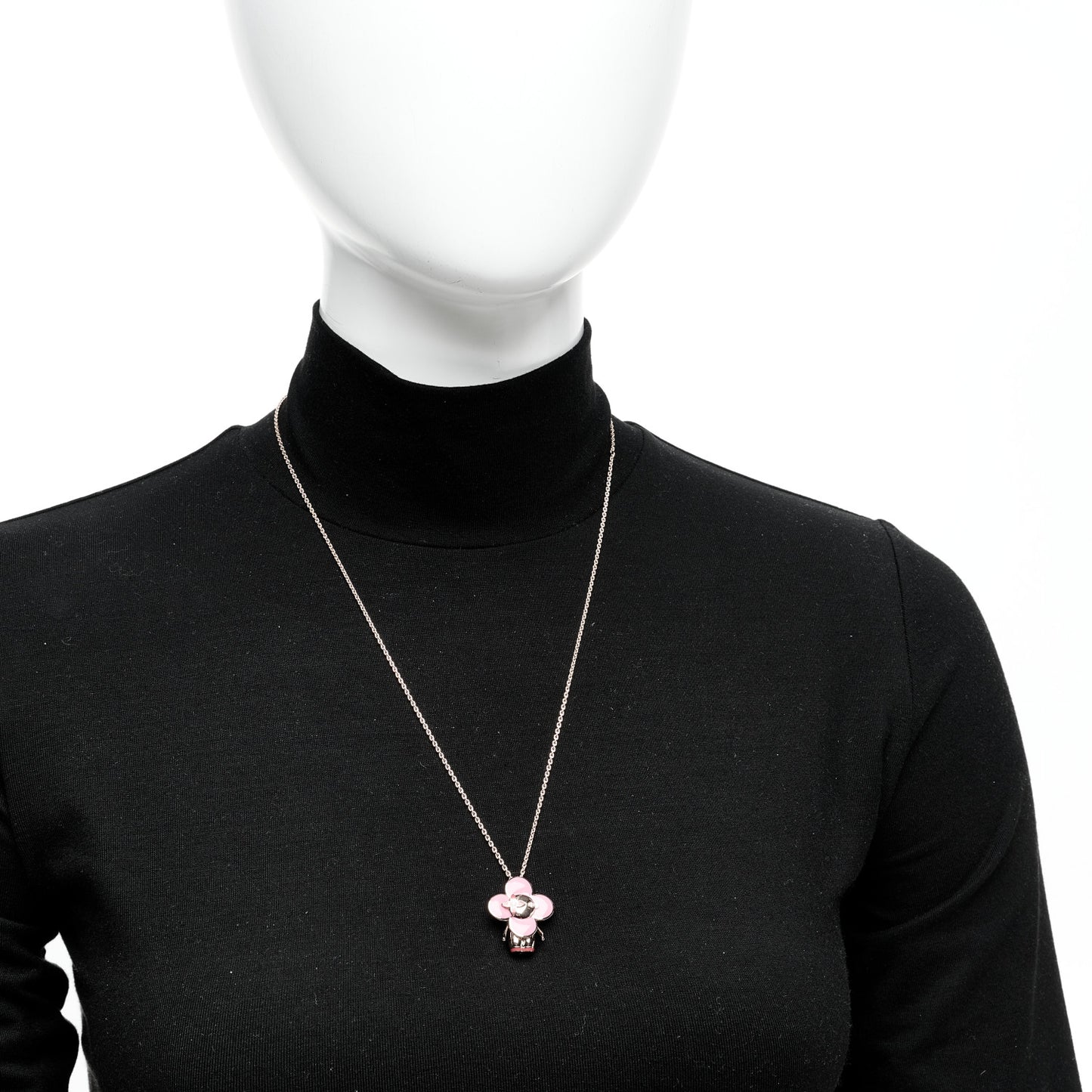 18K Rose Gold Diamond Enamel Vivienne Pendant Necklace Pink