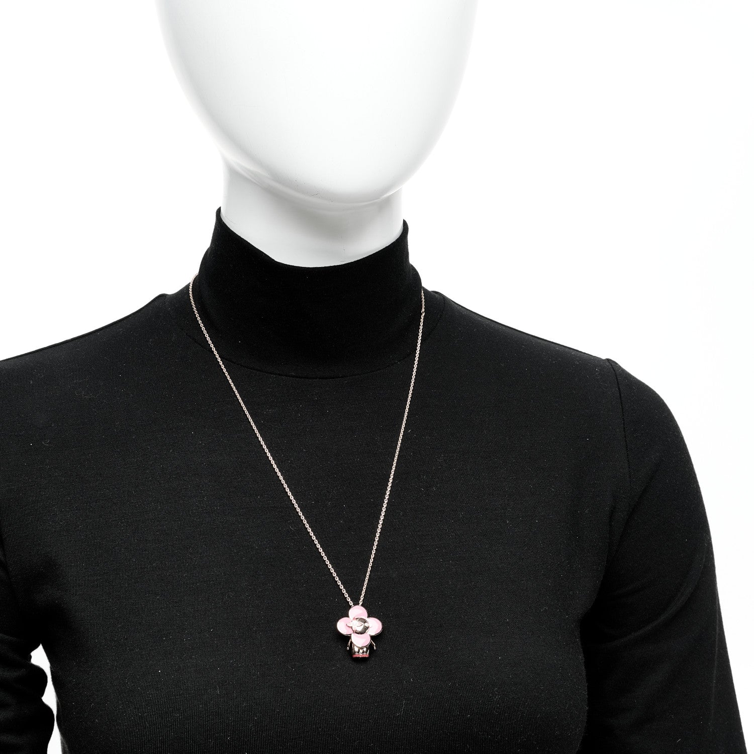 Louis Vuitton 18K Rose Gold Diamond Enamel Vivienne Pendant Necklace Pink 2 of 6