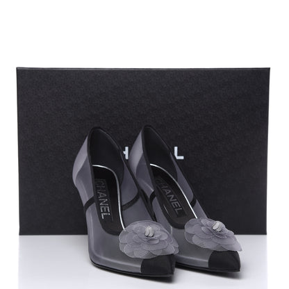 Chanel Mesh Grosgrain Camellia Pumps 35 Grey Black 8 of 8