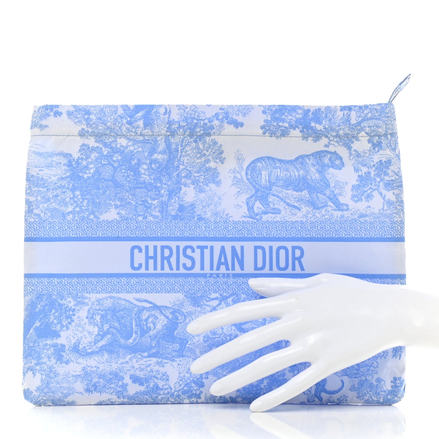 Canvas Embroidered Toile De Jouy Diortravel Zipped Pouch Cornflower Blue