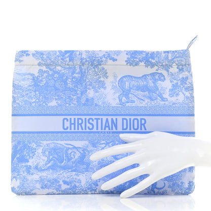 Christian Dior Canvas Embroidered Toile De Jouy Diortravel Zipped Pouch Cornflower Blue 2 of 7
