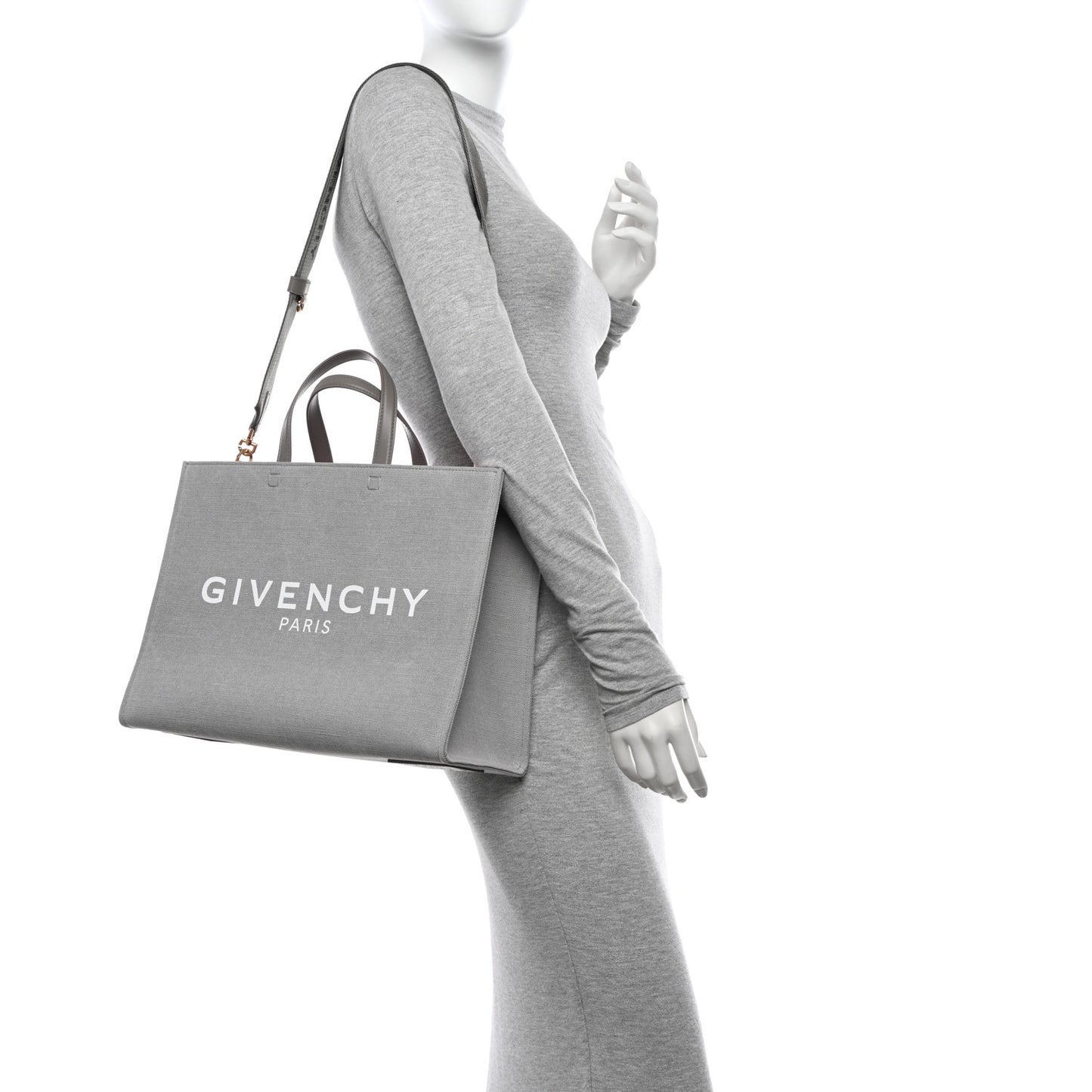 Canvas Embroidered Medium G-Tote Grey Pink