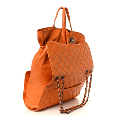 Chanel Lambskin Quilted Jumbo Grocery By Chanel Drawstring Shopping Bag Orange 5 of 16