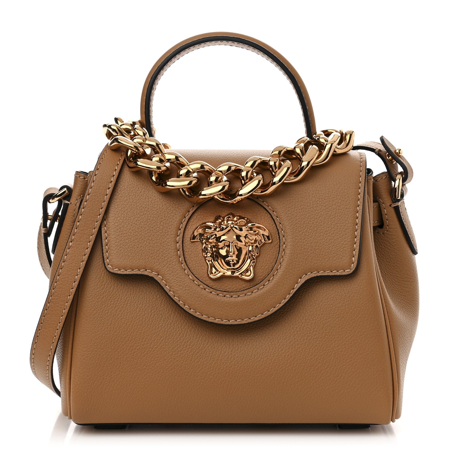 Versace Grained Calfskin Small La Medusa Top Handle Bag Brown 1 of 9