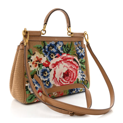 Dolce & Gabbana Crochet Embroidered Floral Print Miss Sicily Top Handle Flap Cammell Multicolor 3 of 11