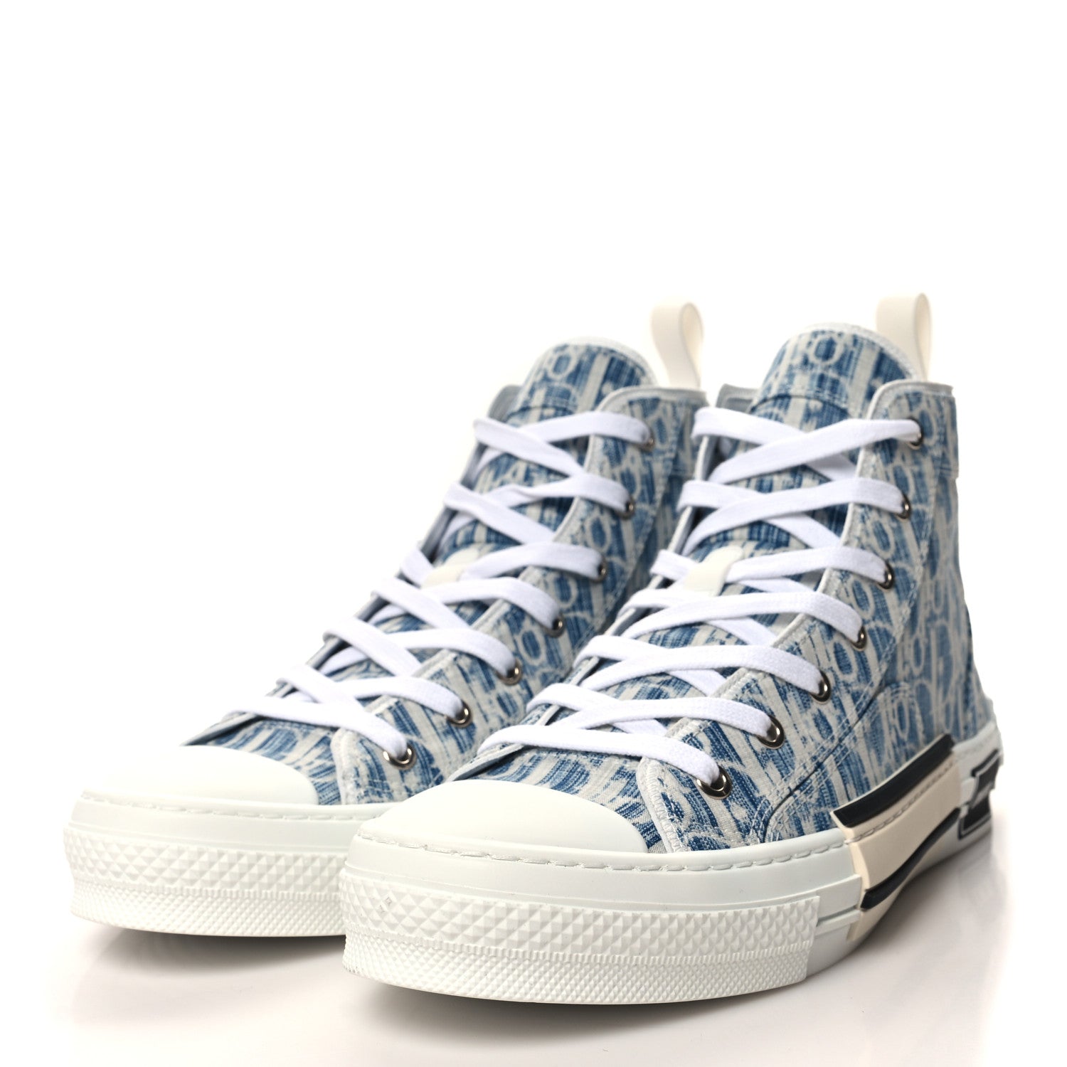 Christian Dior Denim Jacquard Oblique Kasuri B23 High Top Sneakers 42 Blue White 3 of 9