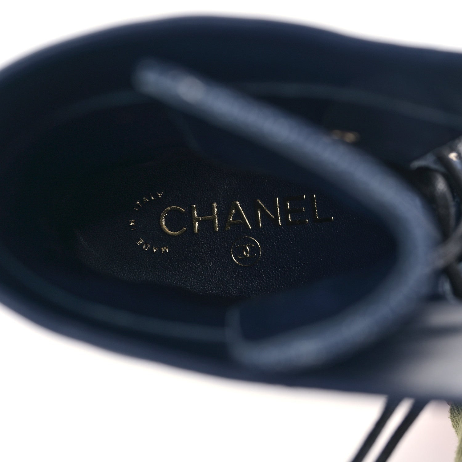 Chanel Denim Patent Lambskin Quilted CC Lace Up Combat Boots 36.5 Blue Black 7 of 8