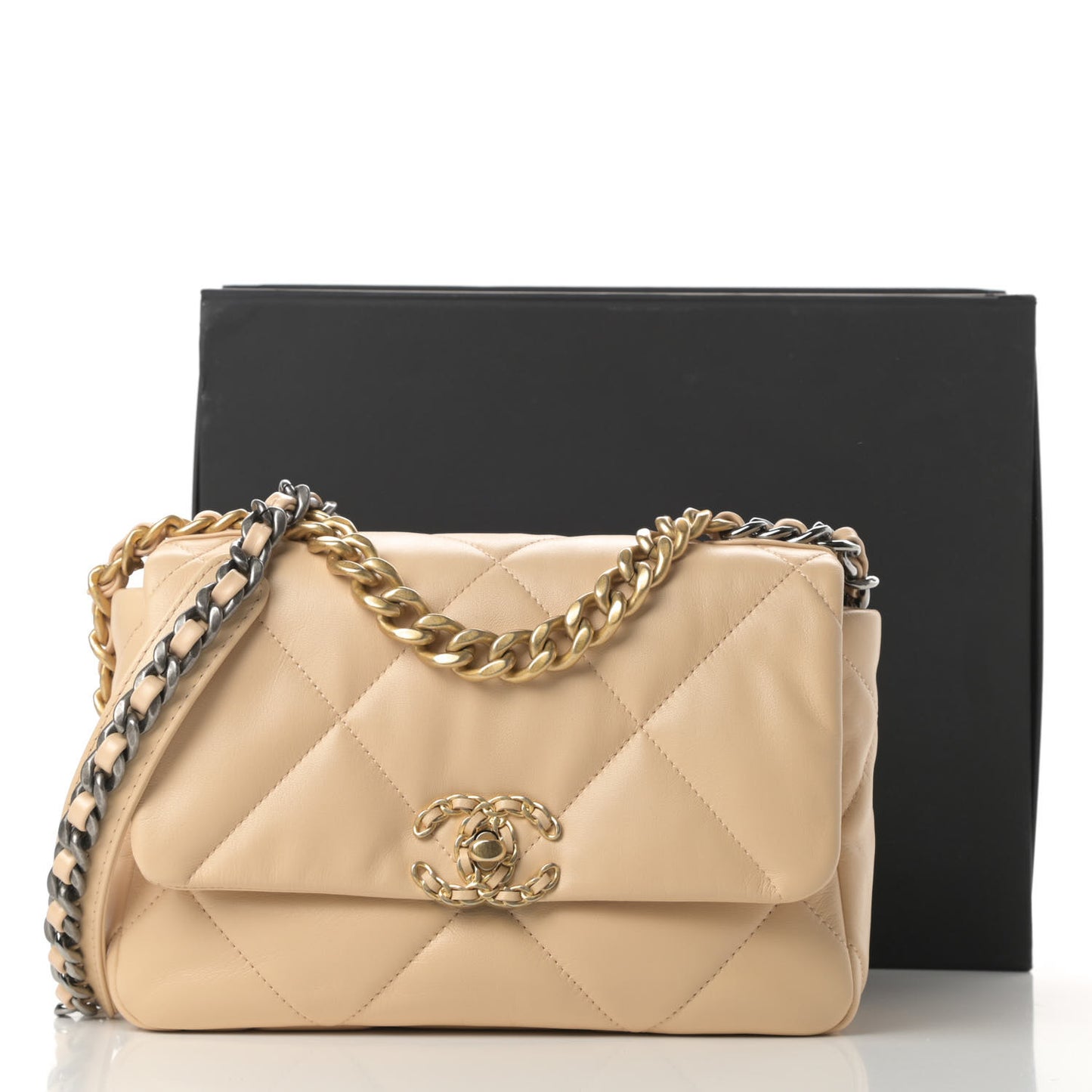Lambskin Quilted Medium Chanel 19 Flap Beige