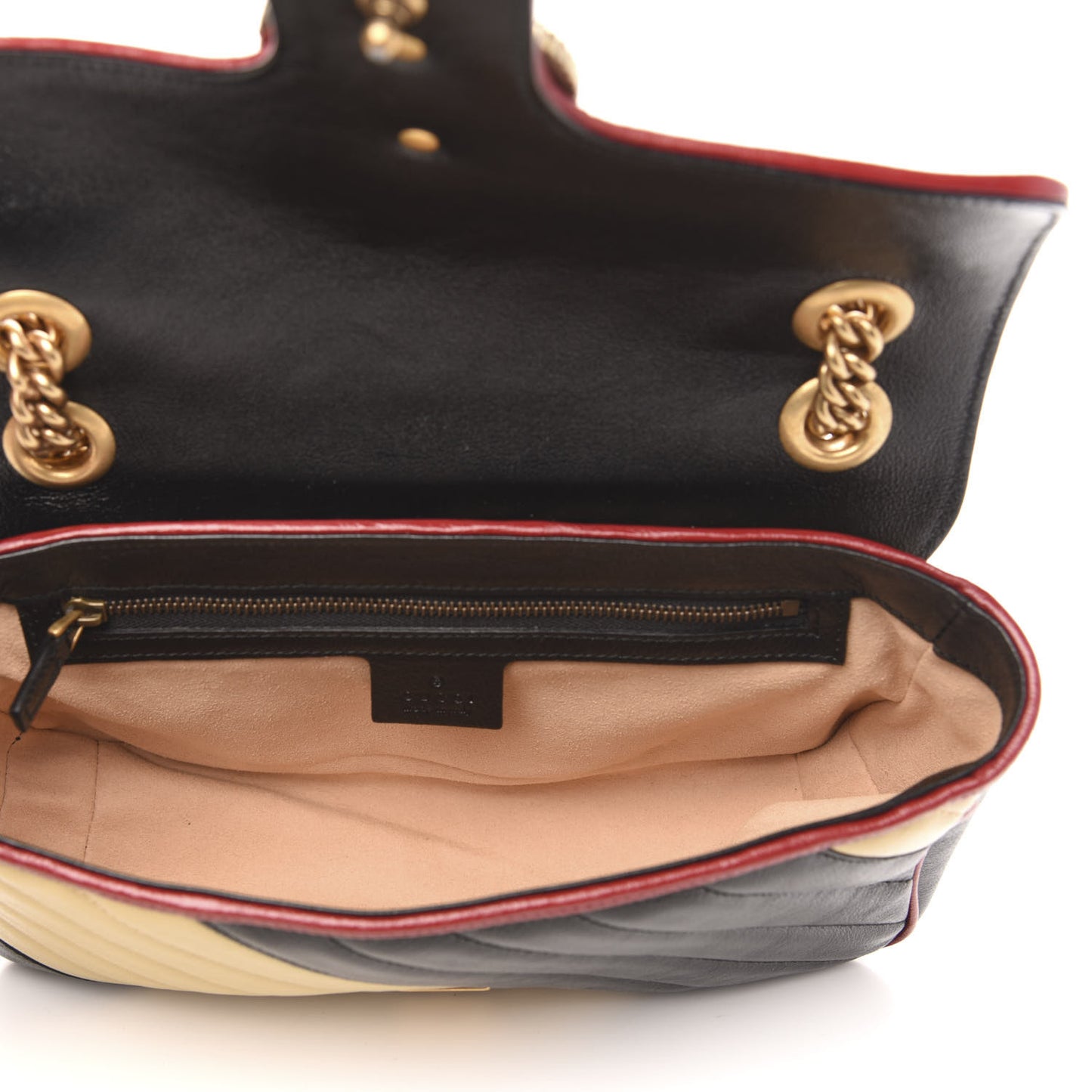 Vintage Effect Calfskin Matelasse Diagonal Striped Small Torchon GG Marmont Shoulder Bag Black Beige