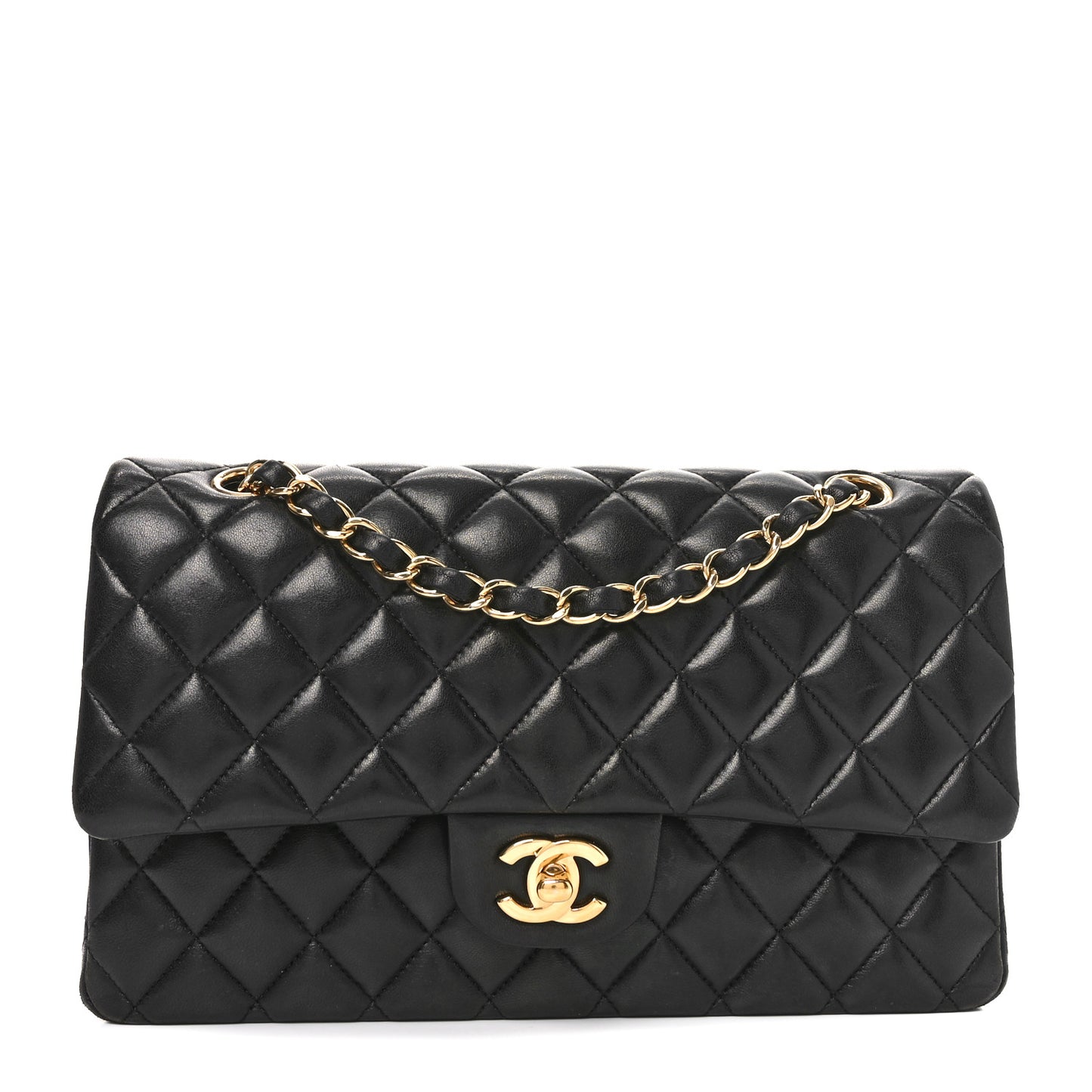Lambskin Quilted Medium Double Flap Black