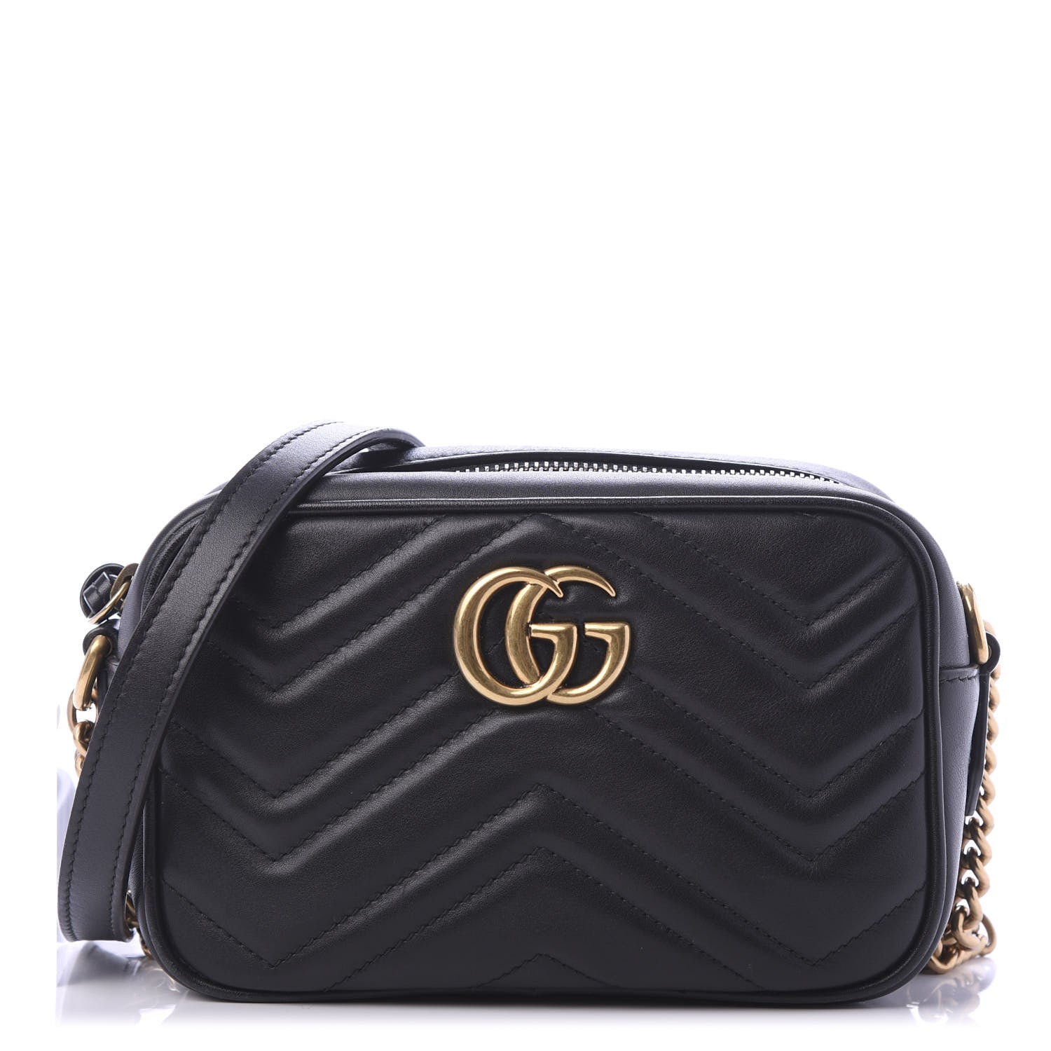 Gucci Calfskin Matelasse Mini GG Marmont Chain Shoulder Bag Black 1 of 13