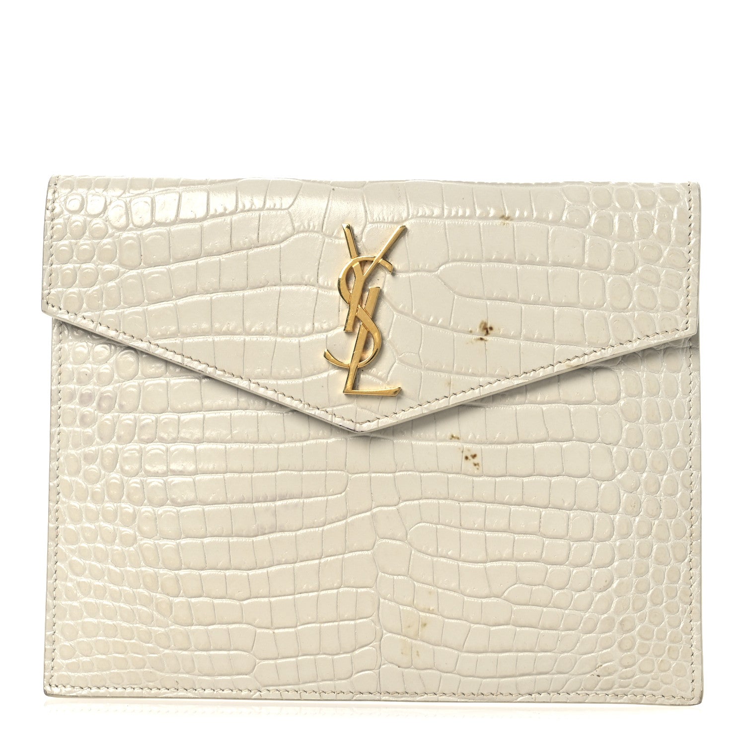 Saint Laurent Calfskin Crocodile Embossed Monogram Uptown Baby Pouch Perle 1 of 11