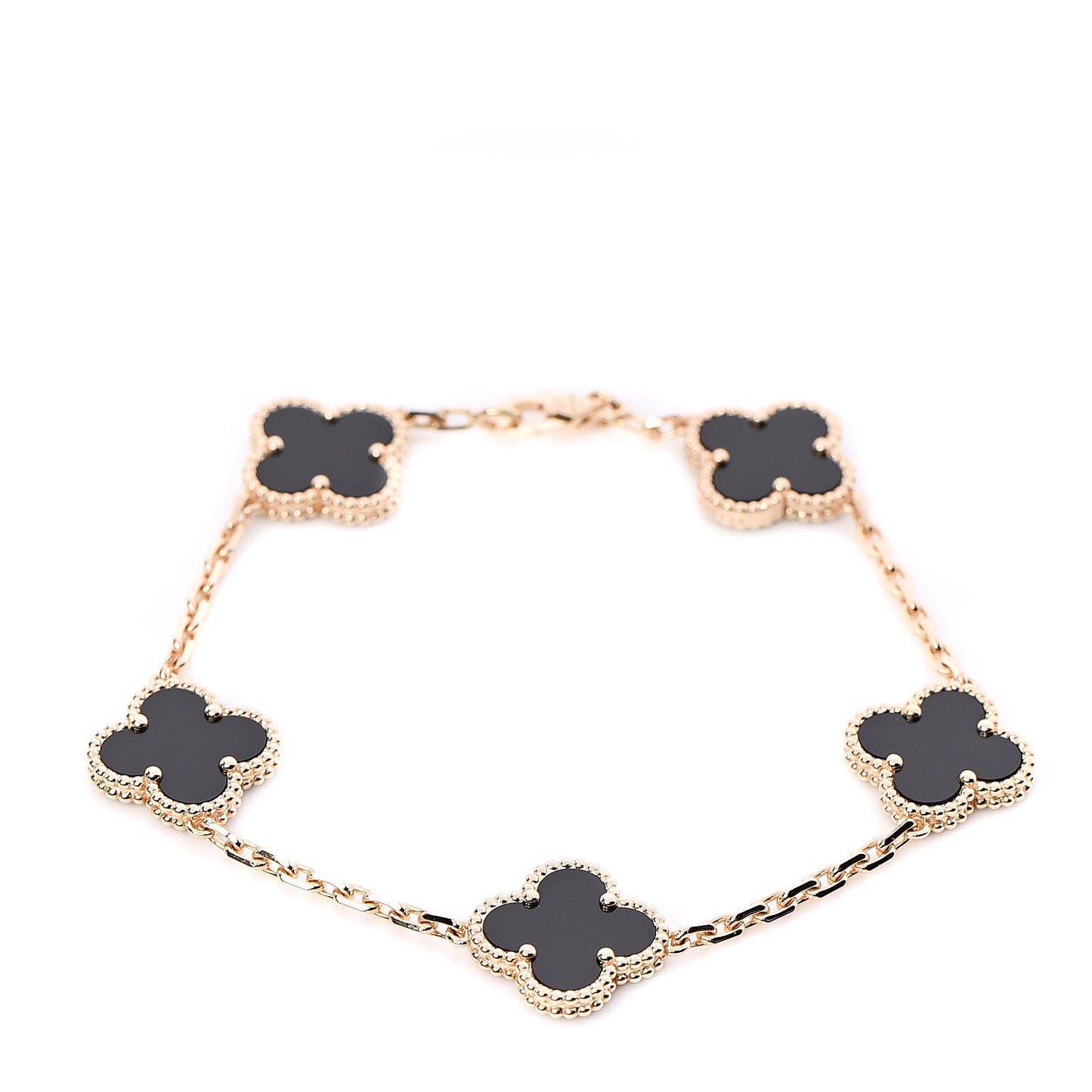 18K Yellow Gold Black Onyx 5 Motifs Vintage Alhambra Bracelet