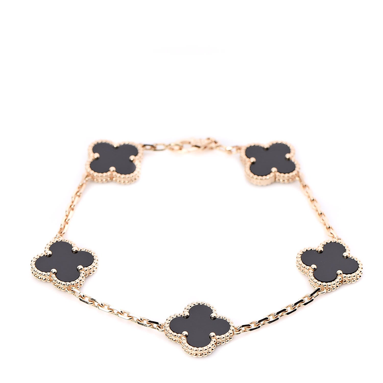 Van Cleef & Arpels 18K Yellow Gold Black Onyx 5 Motifs Vintage Alhambra Bracelet 1 of 6