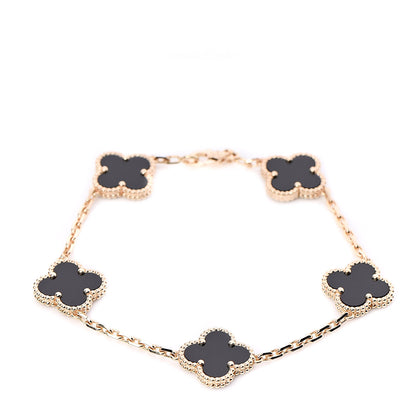 Van Cleef & Arpels 18K Yellow Gold Black Onyx 5 Motifs Vintage Alhambra Bracelet 1 of 6
