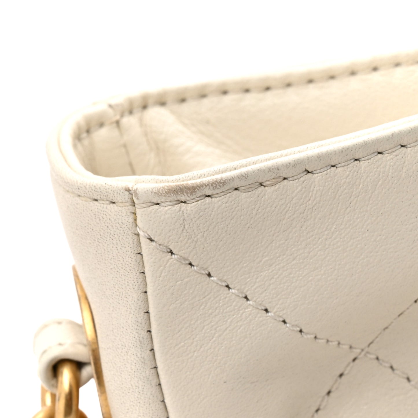 Calfskin Quilted Drawstring Bucket Bag White