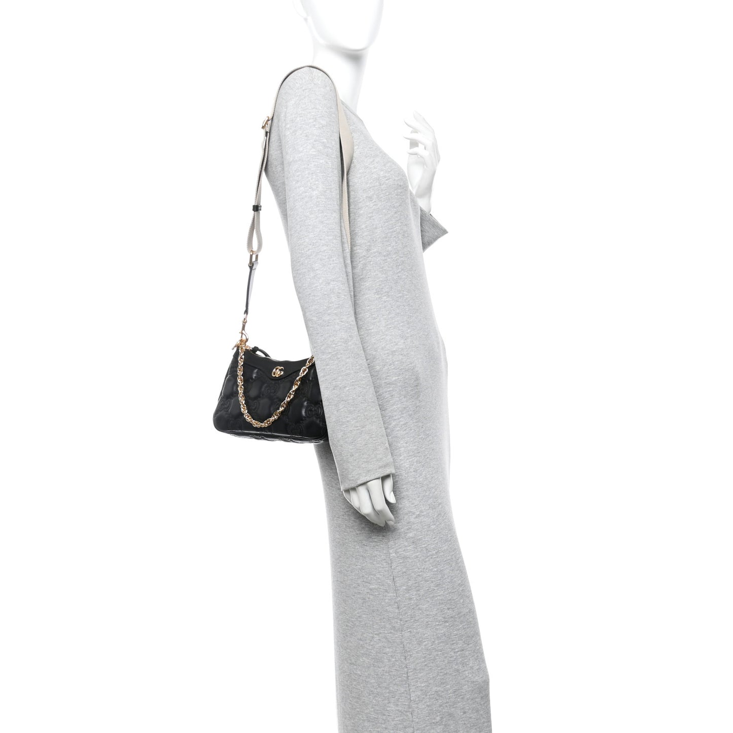 Calfskin GG Matelasse Chain Handbag Black Natural