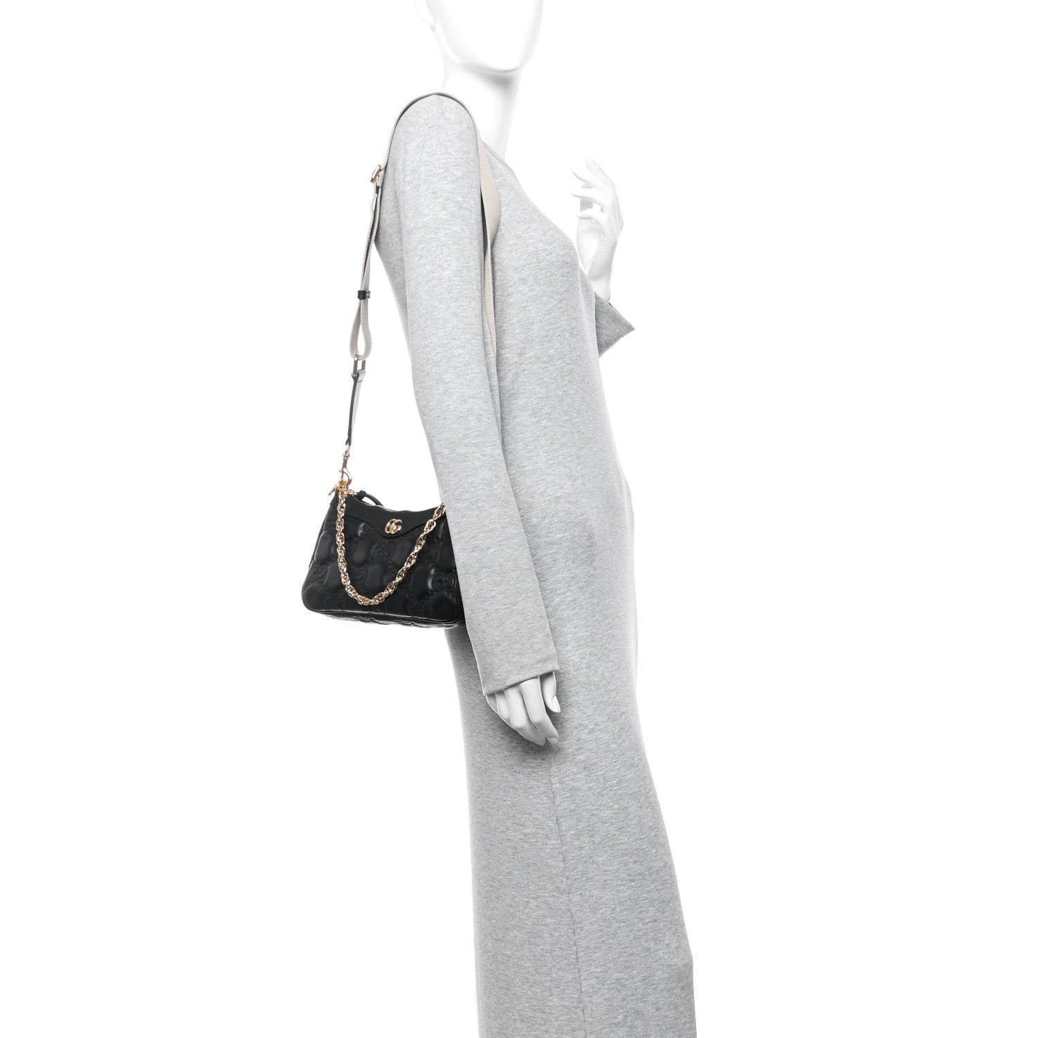 Gucci Calfskin GG Matelasse Chain Handbag Black Natural 2 of 9