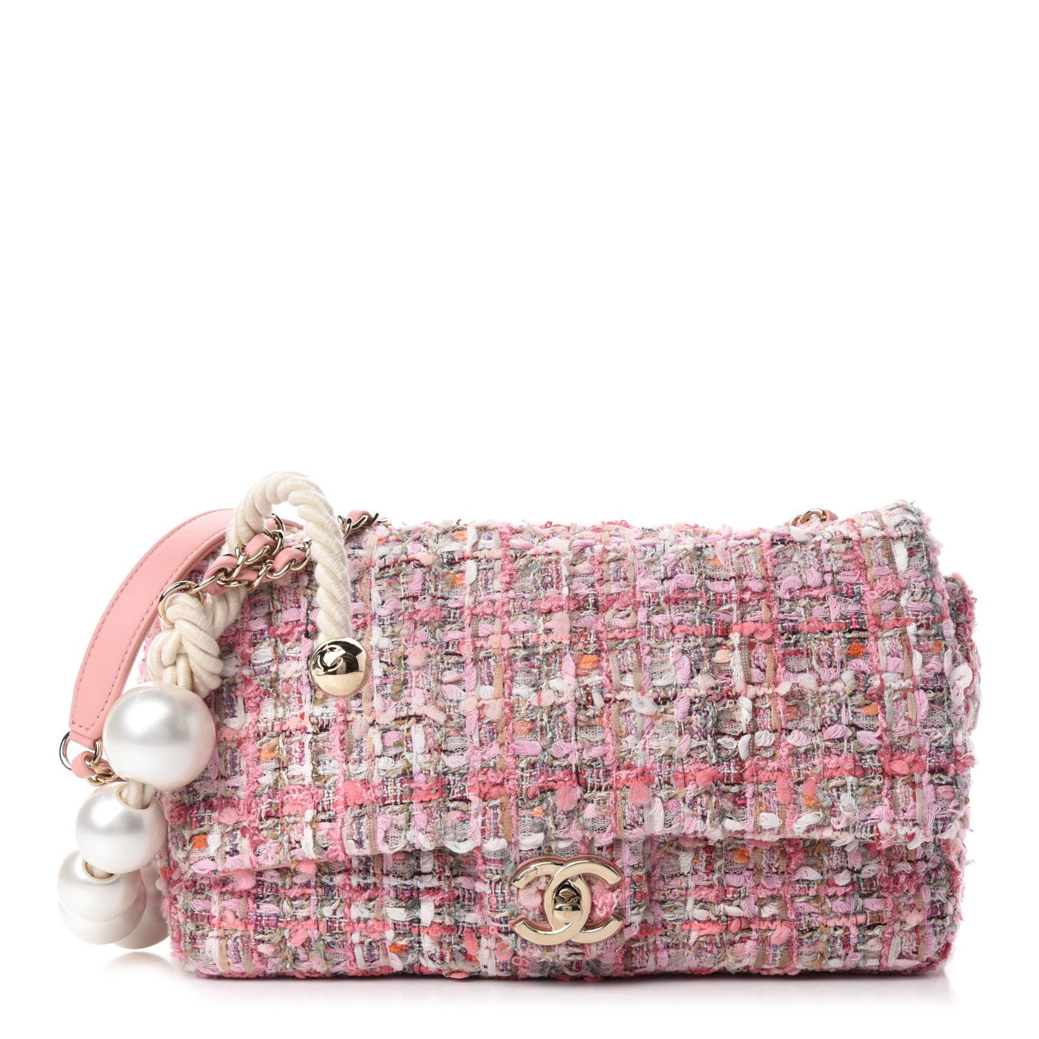 Chanel Tweed Medium Pearl Handle Flap Pink Beige Orange Ecru 1 of 11