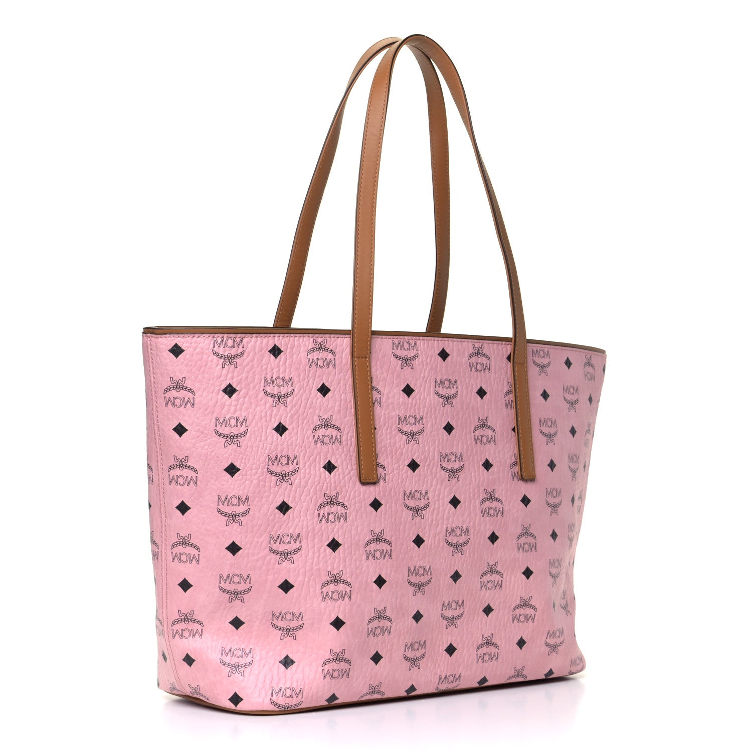 MCM Visetos Medium Anya Zip Top Shopper Tote Soft Pink 2 of 5