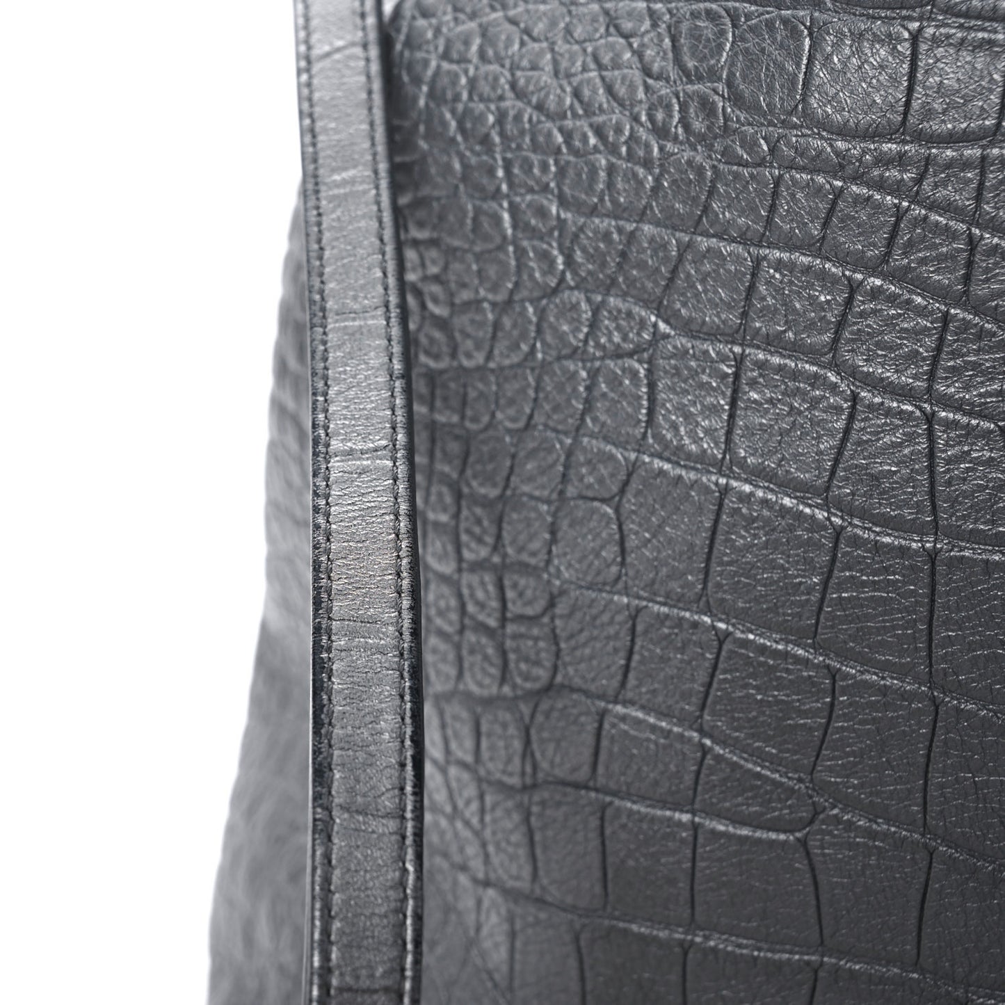 Metallic Calfskin Crocodile Embossed Large Backpack Silver