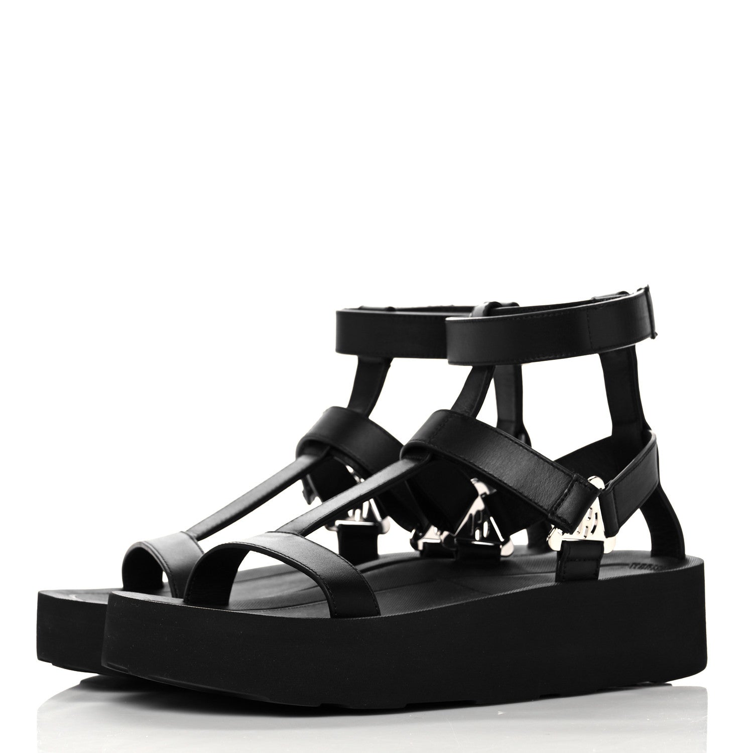 Hermes Calfskin Womens Enid Sandals 38 Black 3 of 8