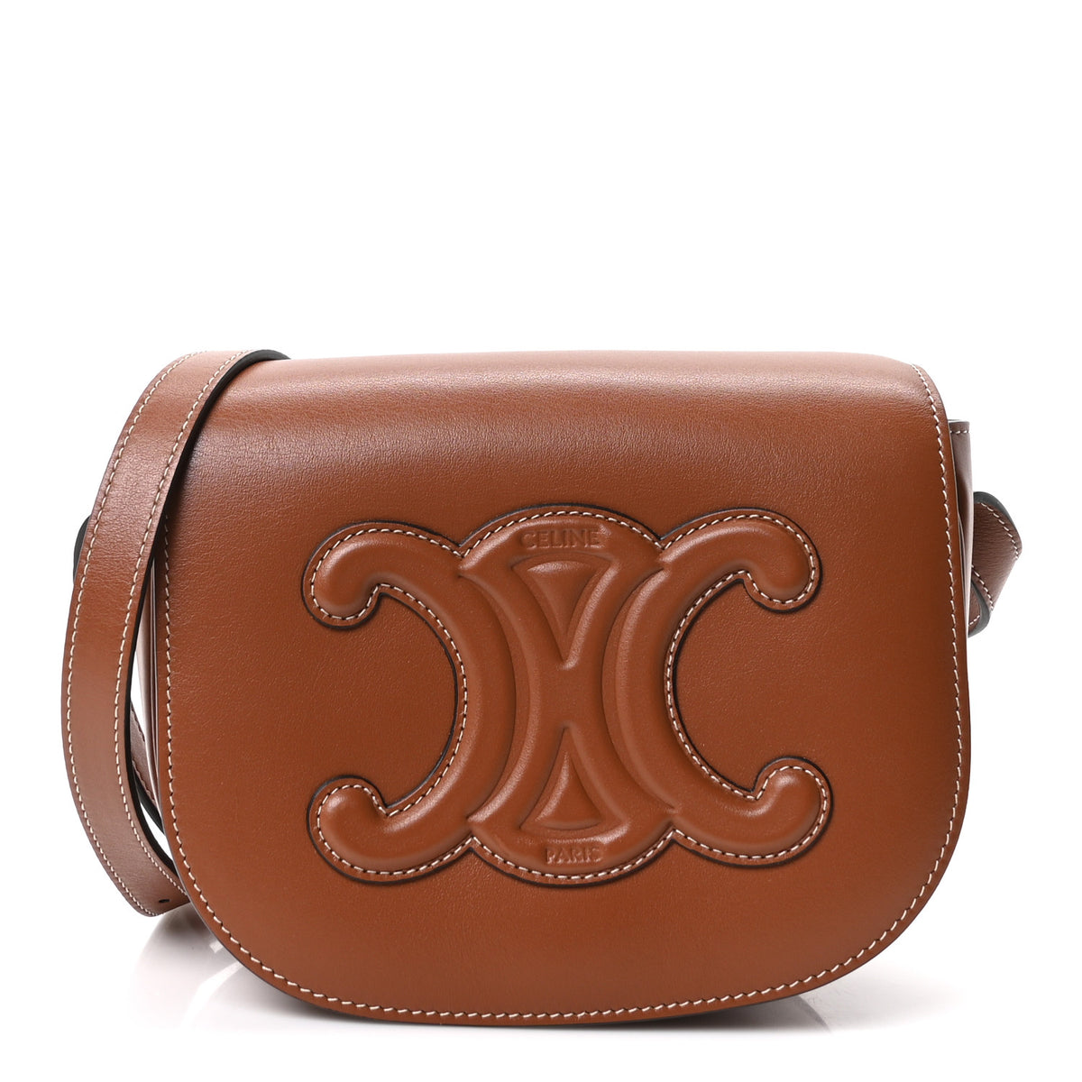 Smooth Calfskin Cuir Triomphe Folco Crossbody Bag Tan