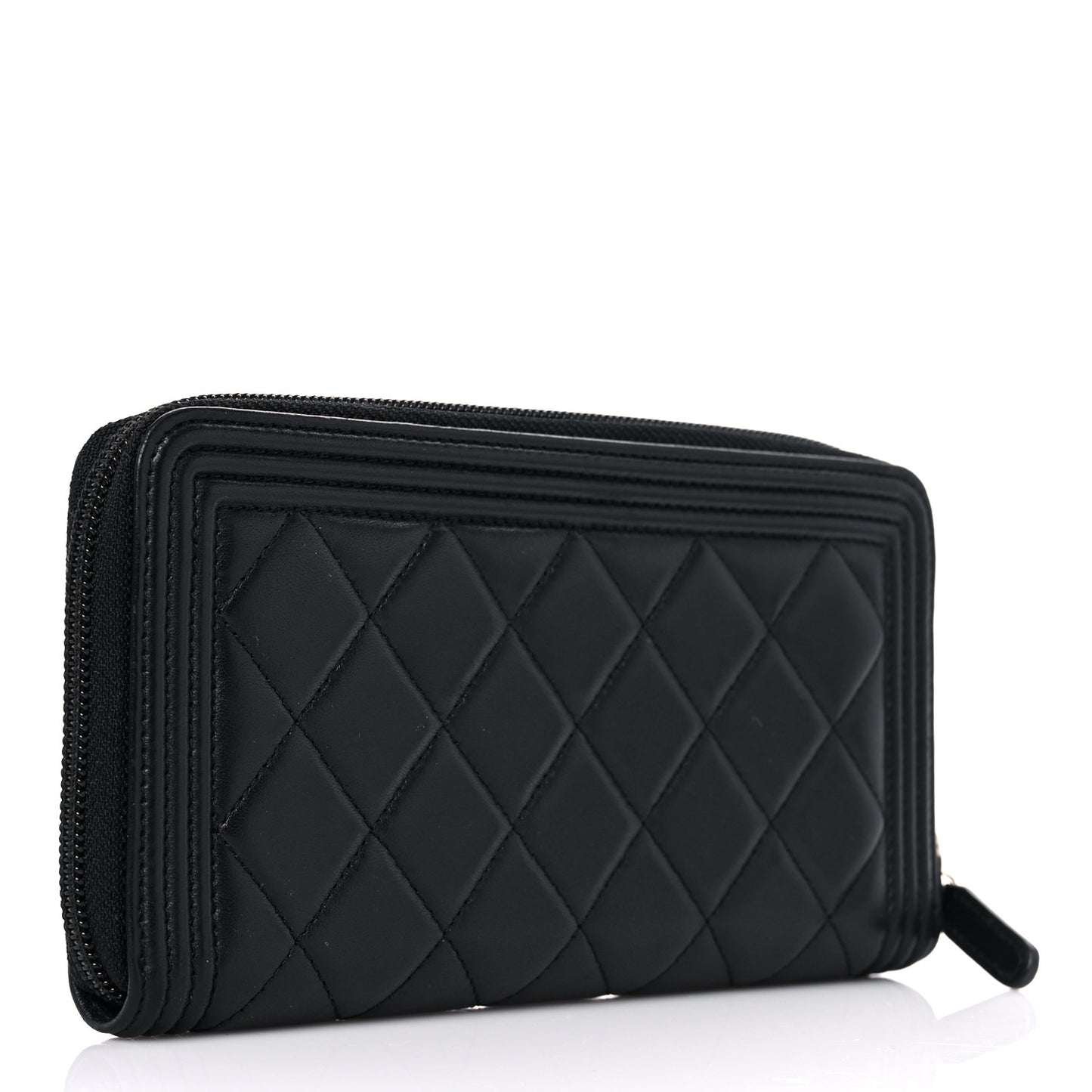 Lambskin Quilted Boy Zip Around Wallet Black