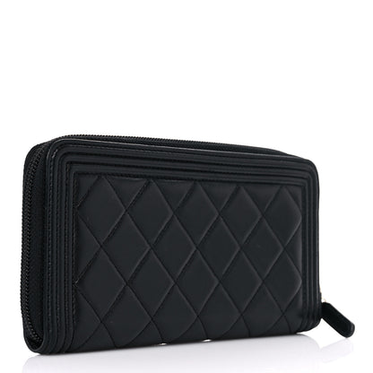 Chanel Lambskin Quilted Boy Zip Around Wallet Black 3 of 16