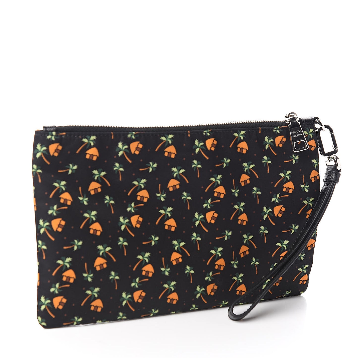Tessuto Nylon Palm Tree Print Pouch Black