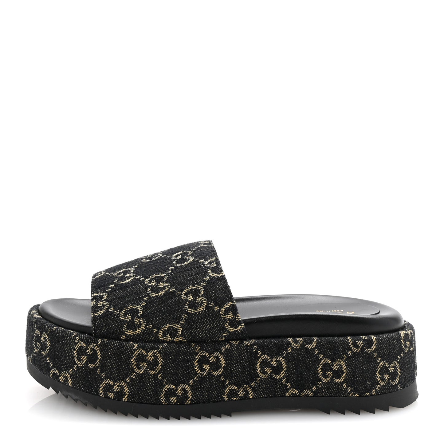 Jacquard Black Denim GG Monogram Angelina Platform 55mm Slide Sandals 36.5 Black Ivory