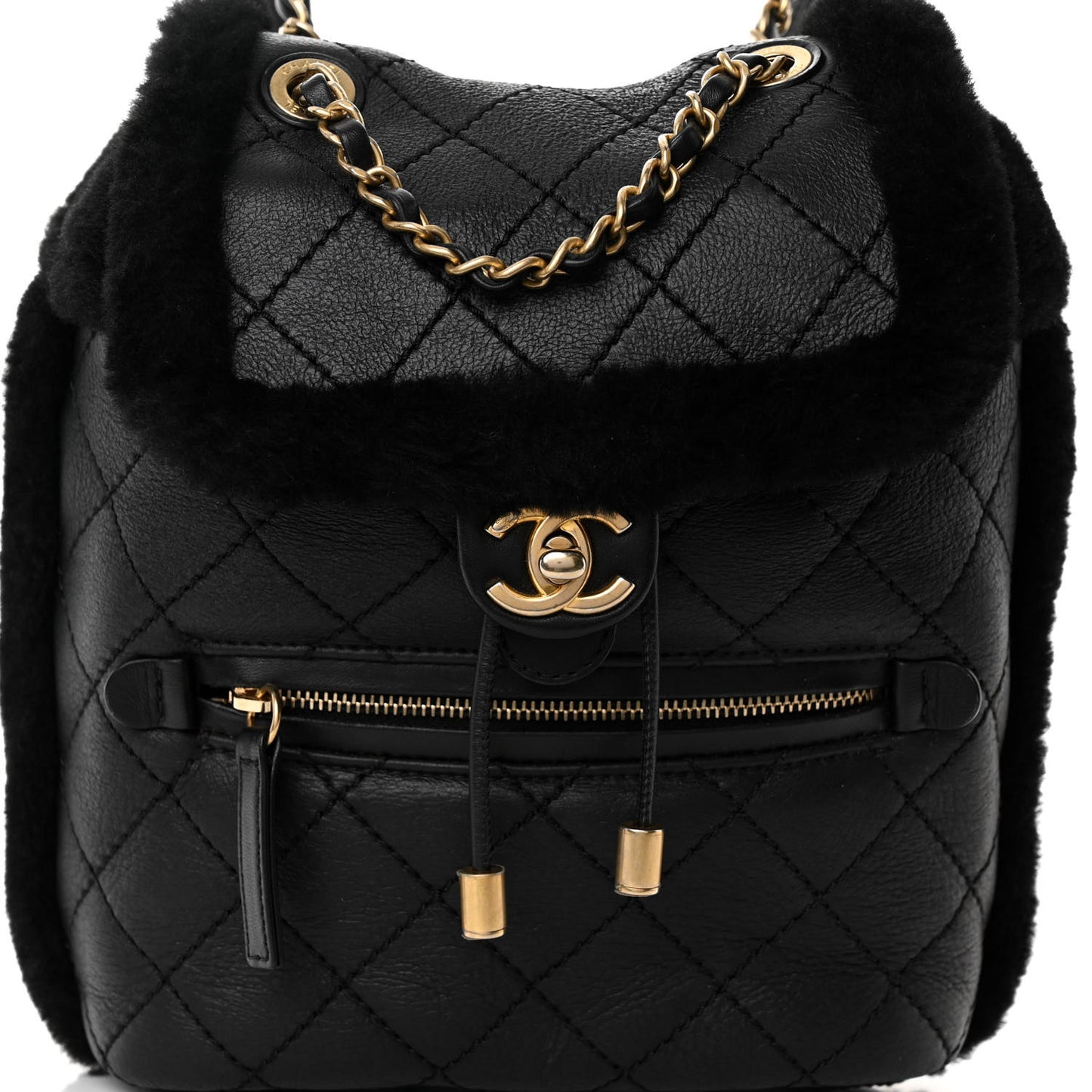Lambskin Shearling Quilted CC Backpack Black