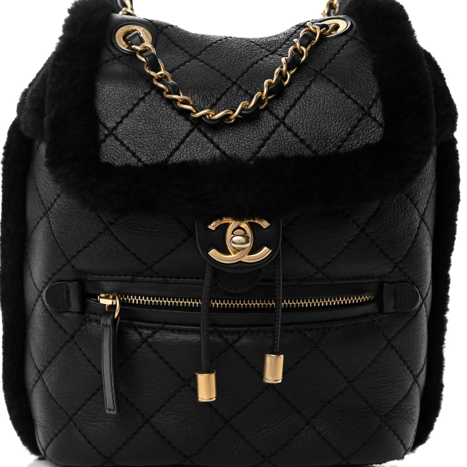 Chanel Lambskin Shearling Quilted CC Backpack Black 7 of 9