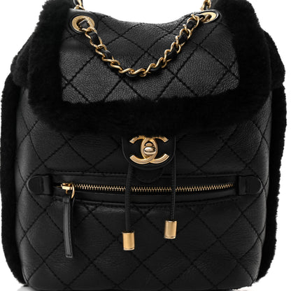 Chanel Lambskin Shearling Quilted CC Backpack Black 7 of 9