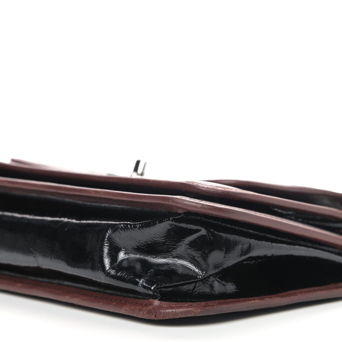 Patent Lambskin Medium Chocolate Bar Flap Black Bordeaux