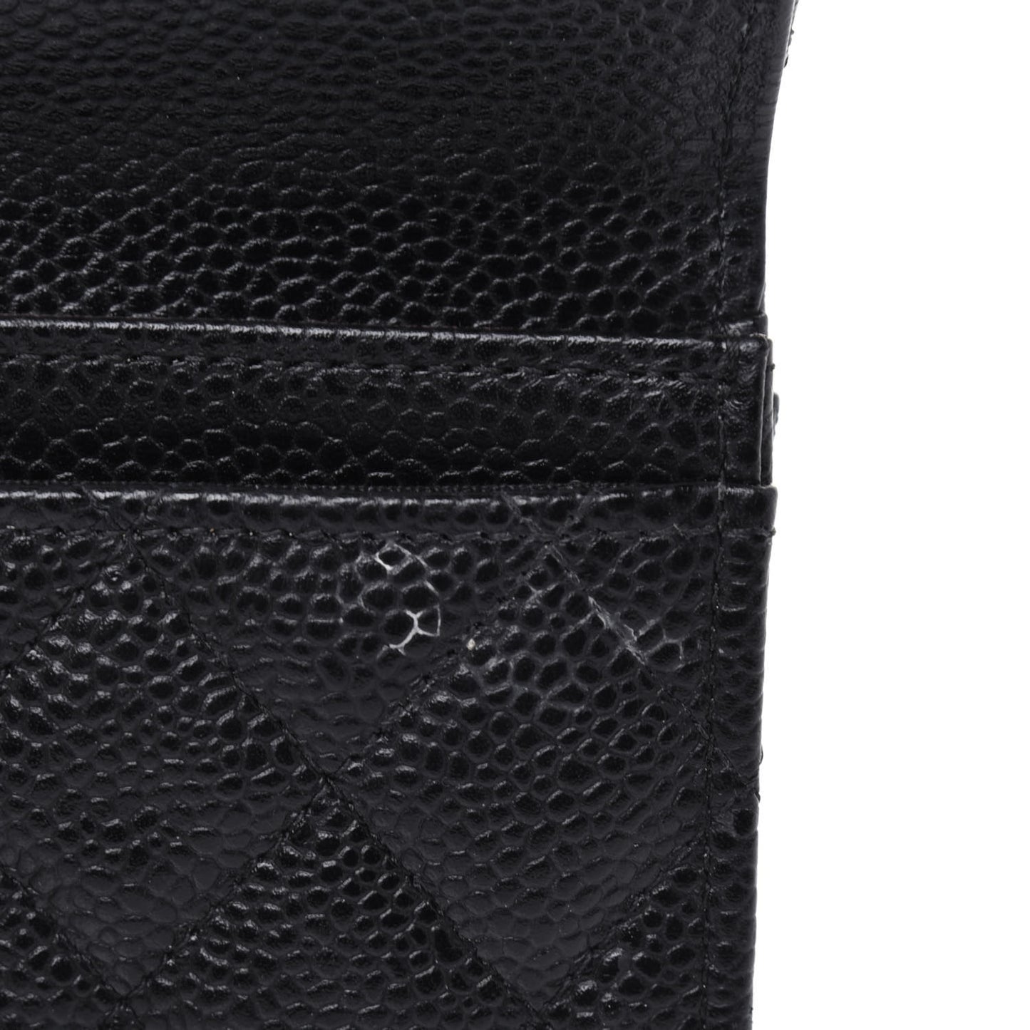 Caviar Quilted Flap Card Holder Wallet Black