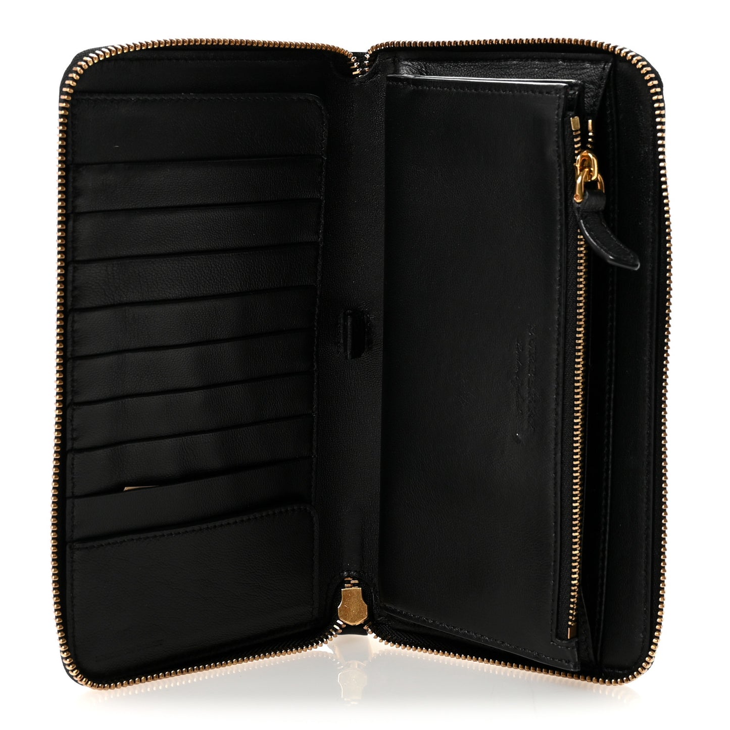 Calfskin Studded Snowflake Zip Around Wallet Black