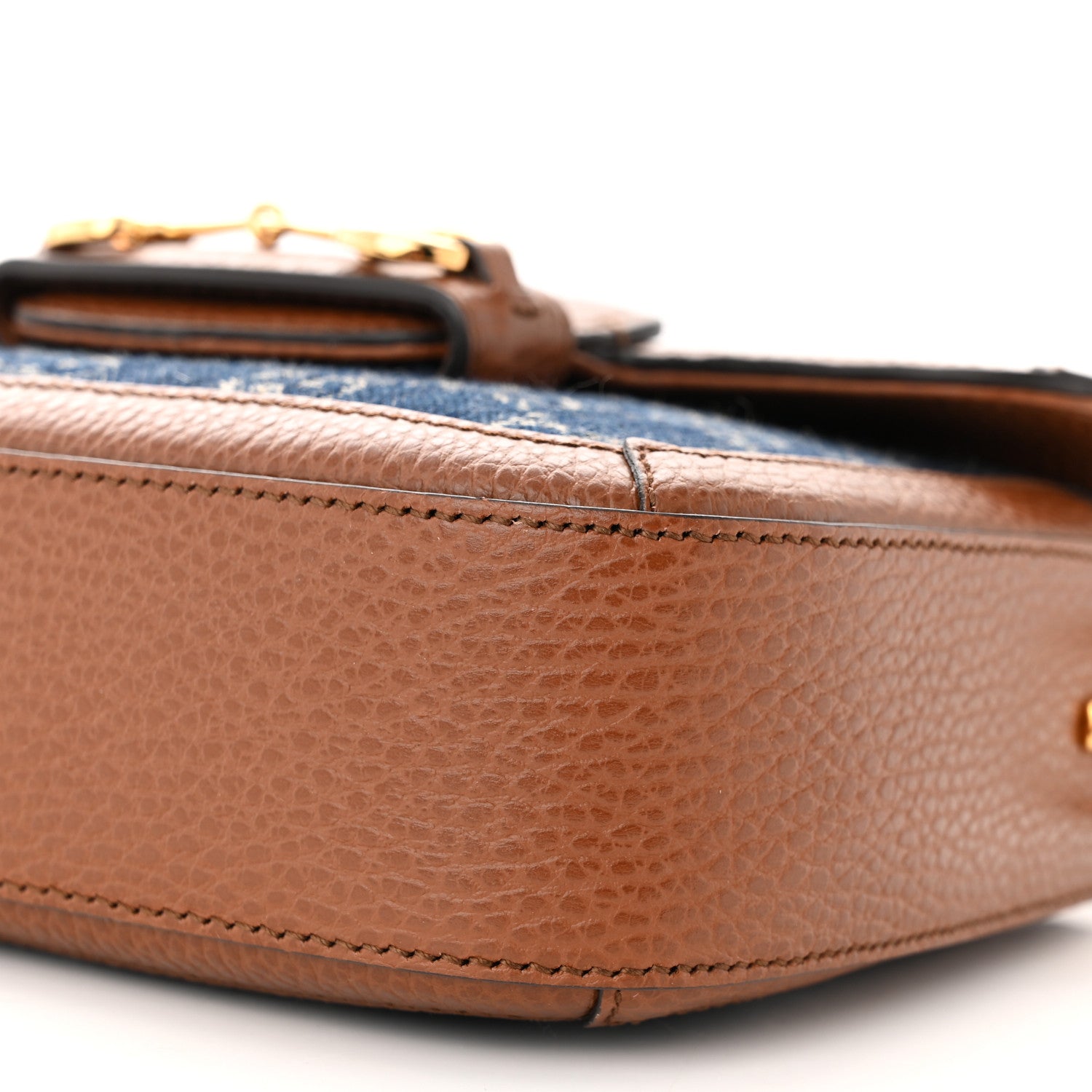 Gucci New Denim GG Monogram Dollar Calfskin Web Mini Horsebit 1955 Shoulder Bag Blue Tea Cuir Epilog 10 of 10