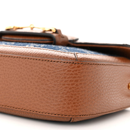Gucci New Denim GG Monogram Dollar Calfskin Web Mini Horsebit 1955 Shoulder Bag Blue Tea Cuir Epilog 10 of 10