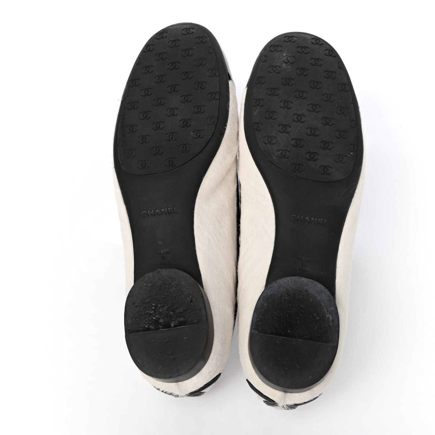 Pony Hair Patent Cap Toe Ballet Flats 38 Black White