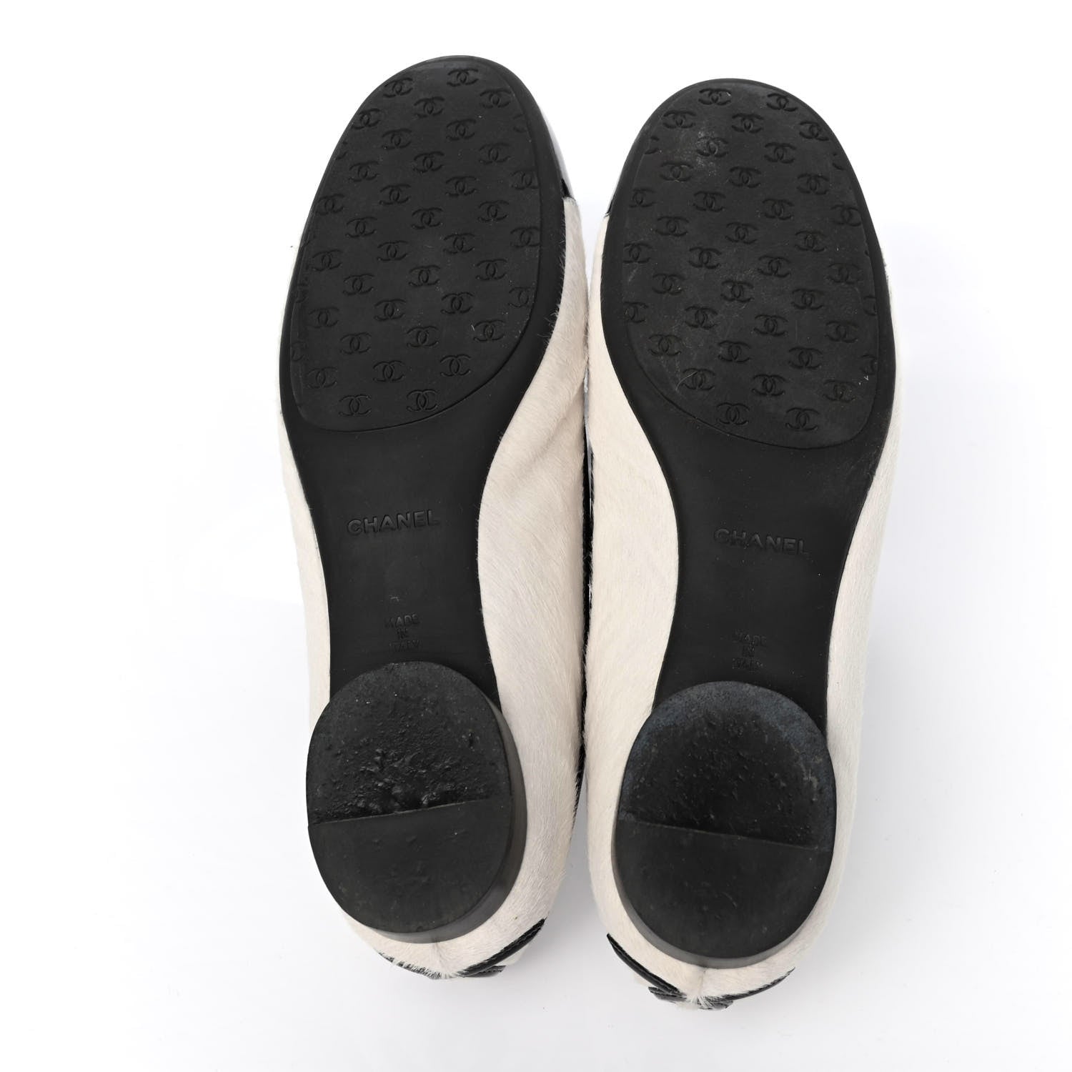 Chanel Pony Hair Patent Cap Toe Ballet Flats 38 Black White 4 of 4