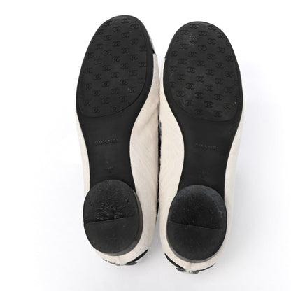 Chanel Pony Hair Patent Cap Toe Ballet Flats 38 Black White 4 of 4