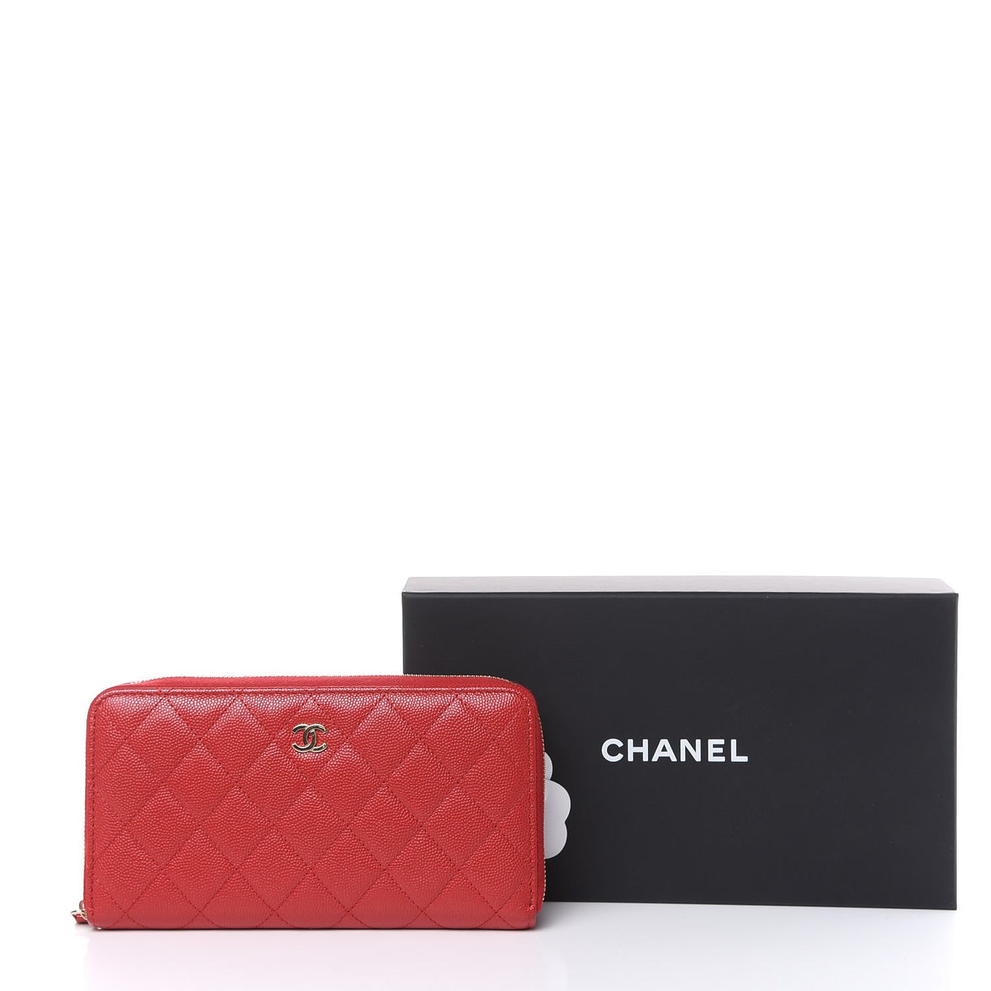 Caviar Quilted Large Gusset Zip Around Wallet Red