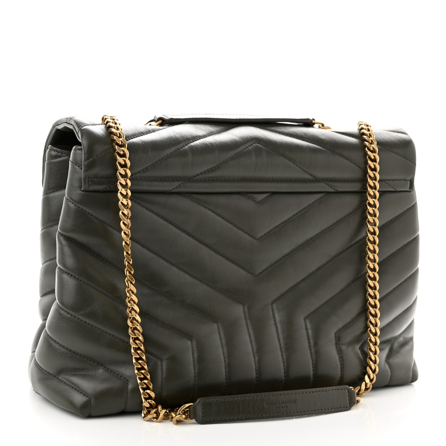 Calfskin Y Quilted Monogram Medium Loulou Chain Satchel Dark Khaki