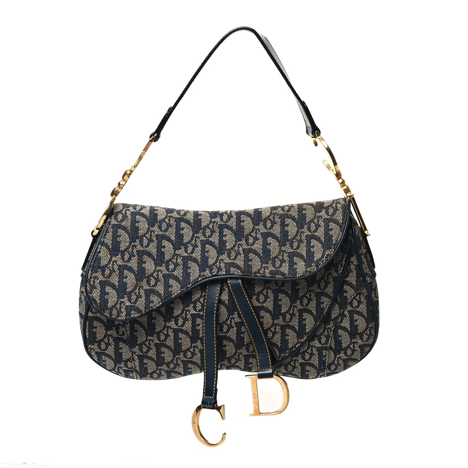 Christian Dior Monogram Double Saddle Bag Navy Blue 1 of 12