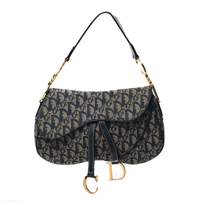 Christian Dior Monogram Double Saddle Bag Navy Blue 1 of 12