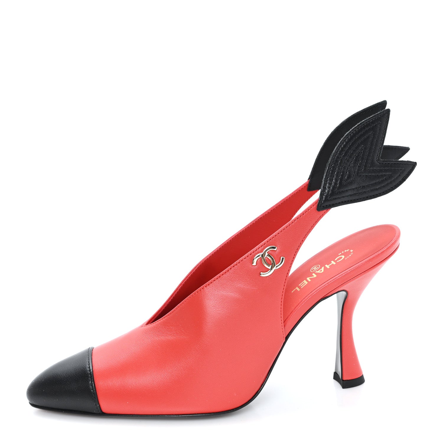 Chanel Lambskin Patent Calfskin Cap Toe CC Slingback Pumps 38 Red Black 1 of 10