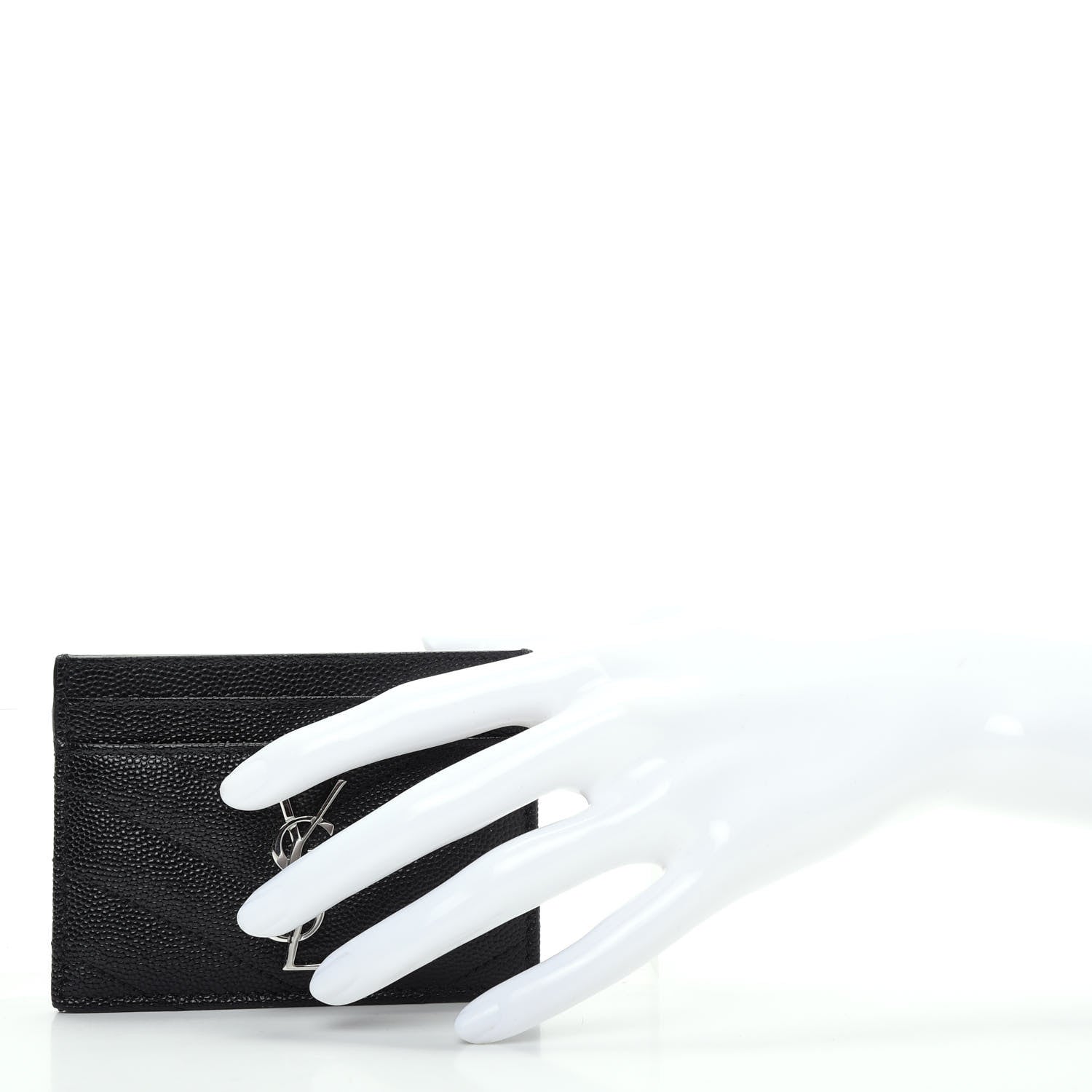 Saint Laurent Grain De Poudre Matelasse Chevron Monogram Credit Card Case Black 2 of 8